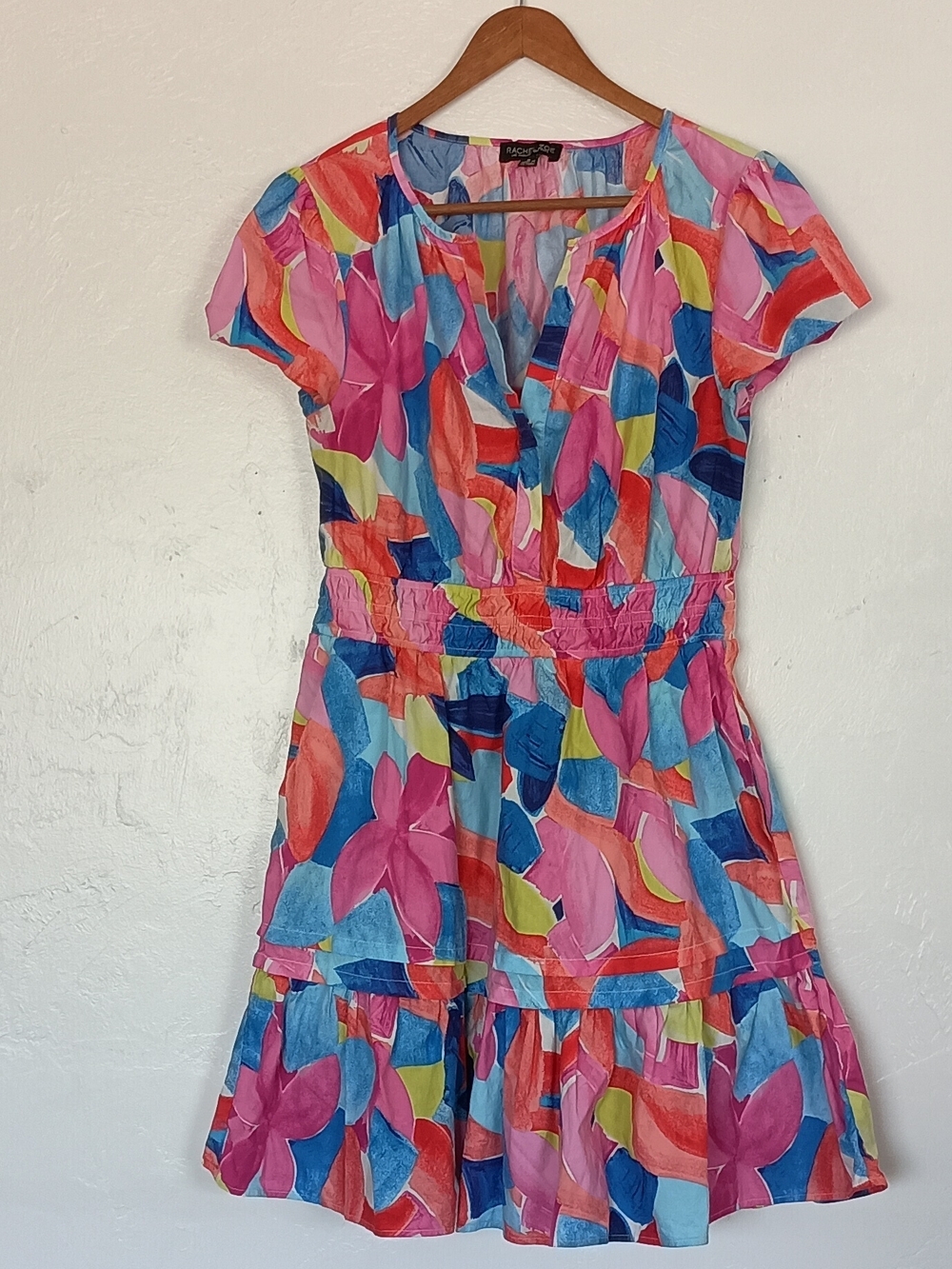 Rachel Zoe Cotton Blend Dress Multicolor Floral Abstract A-Line
